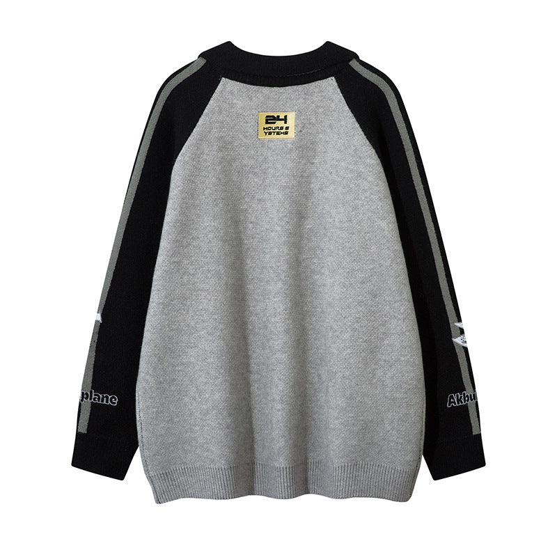 American Street Fashion Lapel Locomotive Style Letter Jacquard Men's And Women's Sweaters