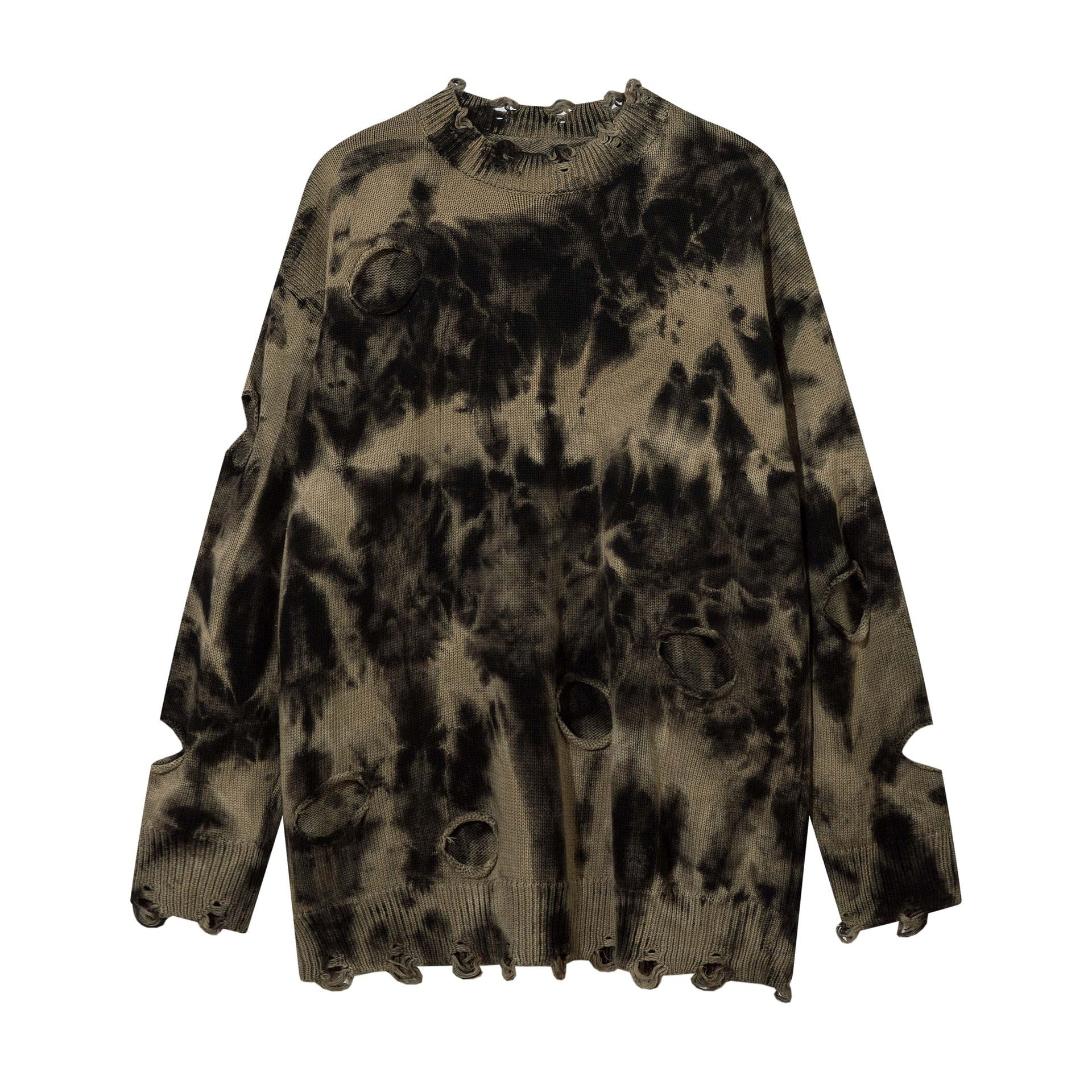 High Street American Beggar Style Tie-dyed Make Old Ripped Round Neck Sweater