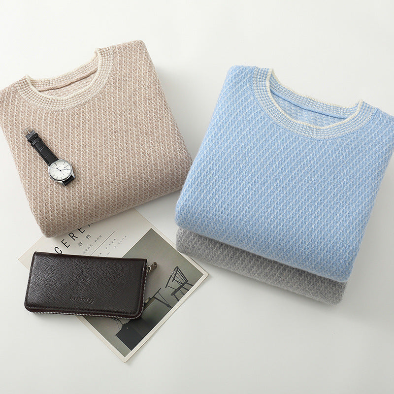 New Round Neck Woolen Sweater Men's Knitted Sweater Casual Fashion Long Sleeve Base