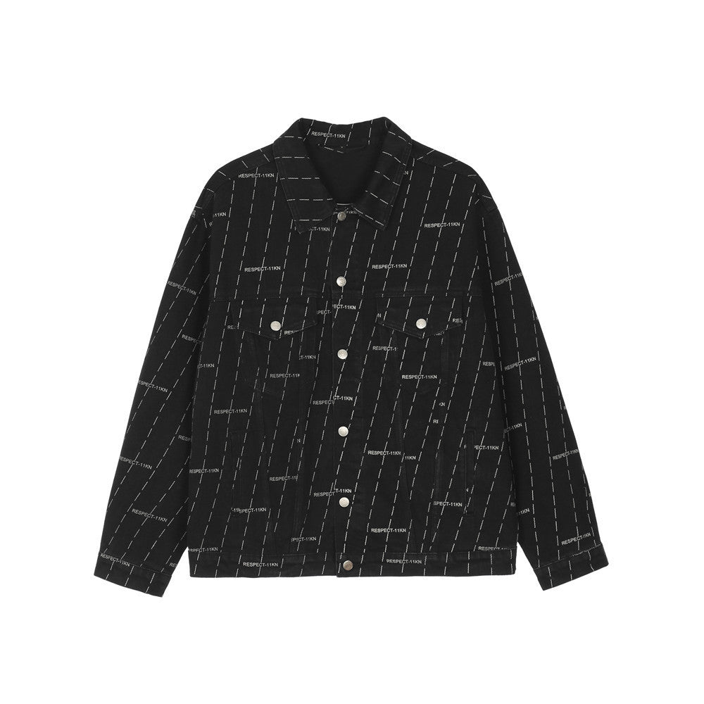 Letter Full Print Diagonal Stripes Denim Suit