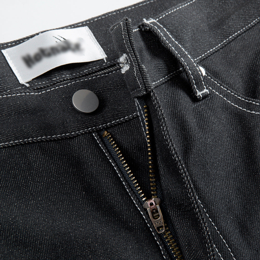 Pressure Line Denim Straight-leg Pants Men's Slim Fit Feet