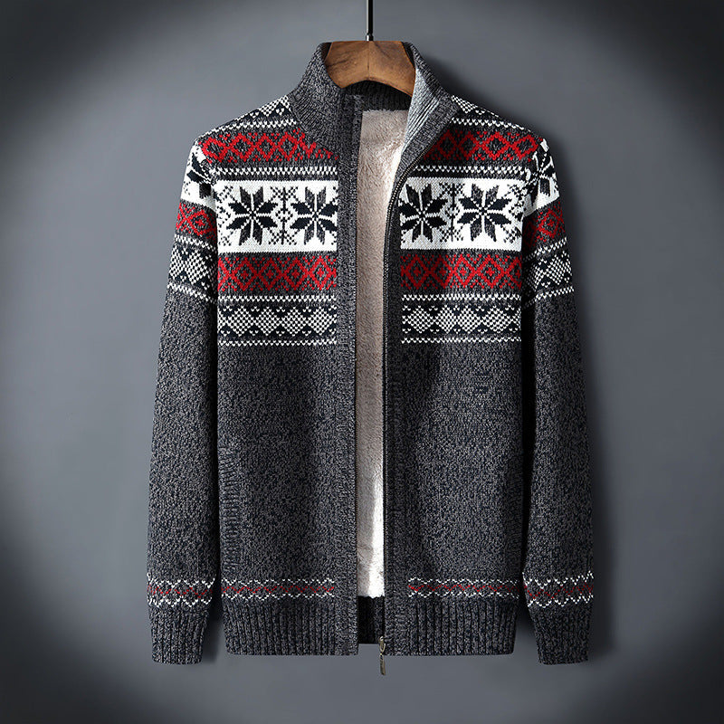 Men's Contrast Color Plus Velvet Sweater Men's Jacket