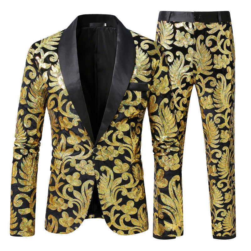 Men's Sequin Patterned Suit Two-piece Set