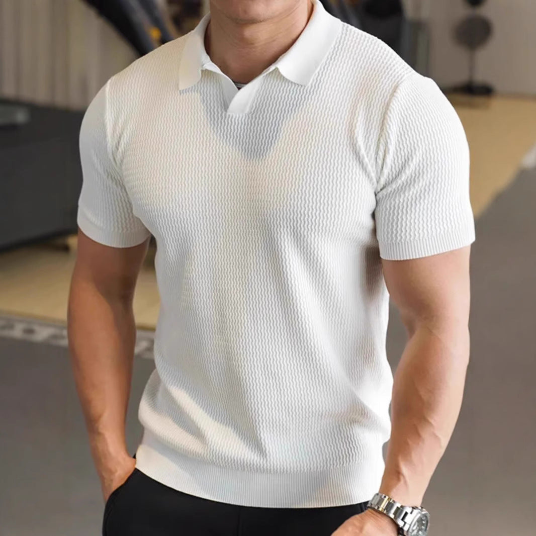 Men's Casual Knitted Polo Shirt With Short Sleeves And A Turn-down Collar