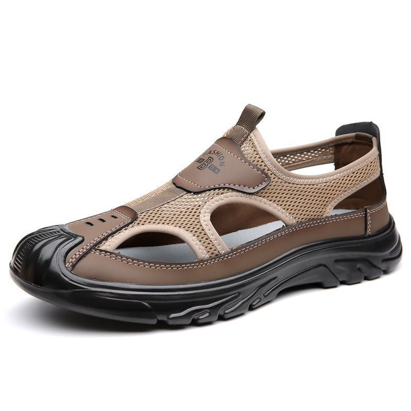 Summer Breathable Men's Sandals Hollow Mesh Surface Casual All-match Hole Outdoor Travel Soft Bottom Slip On Beach Shoes