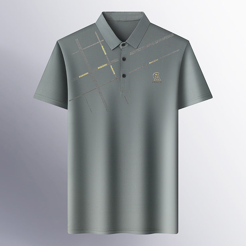 Business Casual Lapels T-shirt Middle-aged Men's Thin