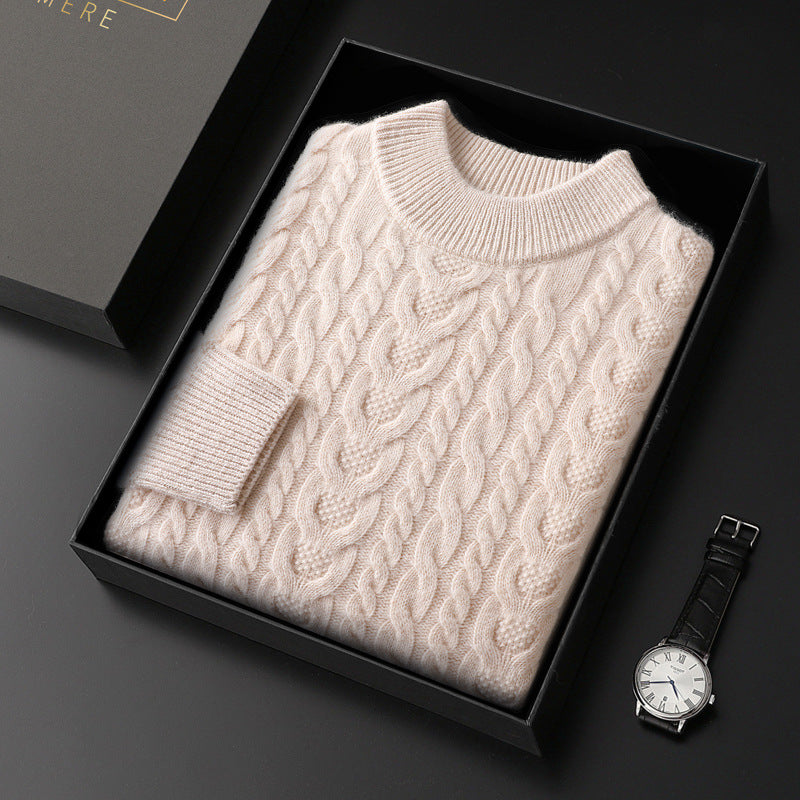 Men's Wool Sweater With Half Turtleneck And Cable Knit