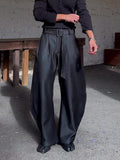 Chic Black Oversized Wide-Leg Pants With High-Waisted Belt
