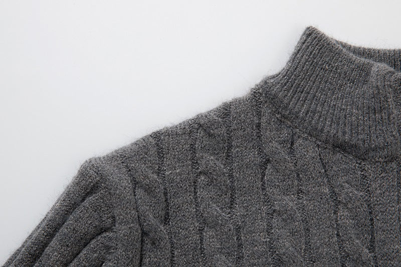 Men's Long Sleeve Twist Half High Neck Zipper Knit