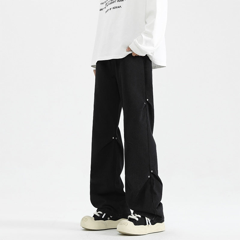 Denim High Street Pu Shuai Retro Straight Loose Trousers