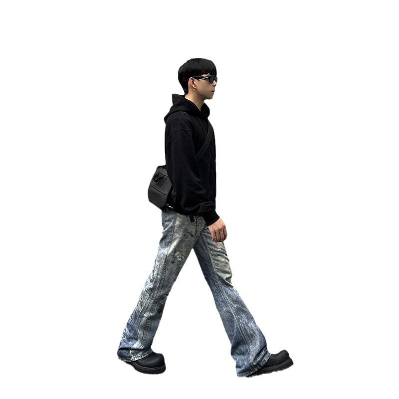 Men's Loose Wide-leg Pants Denim Dirty And Dyed With Waste Soil