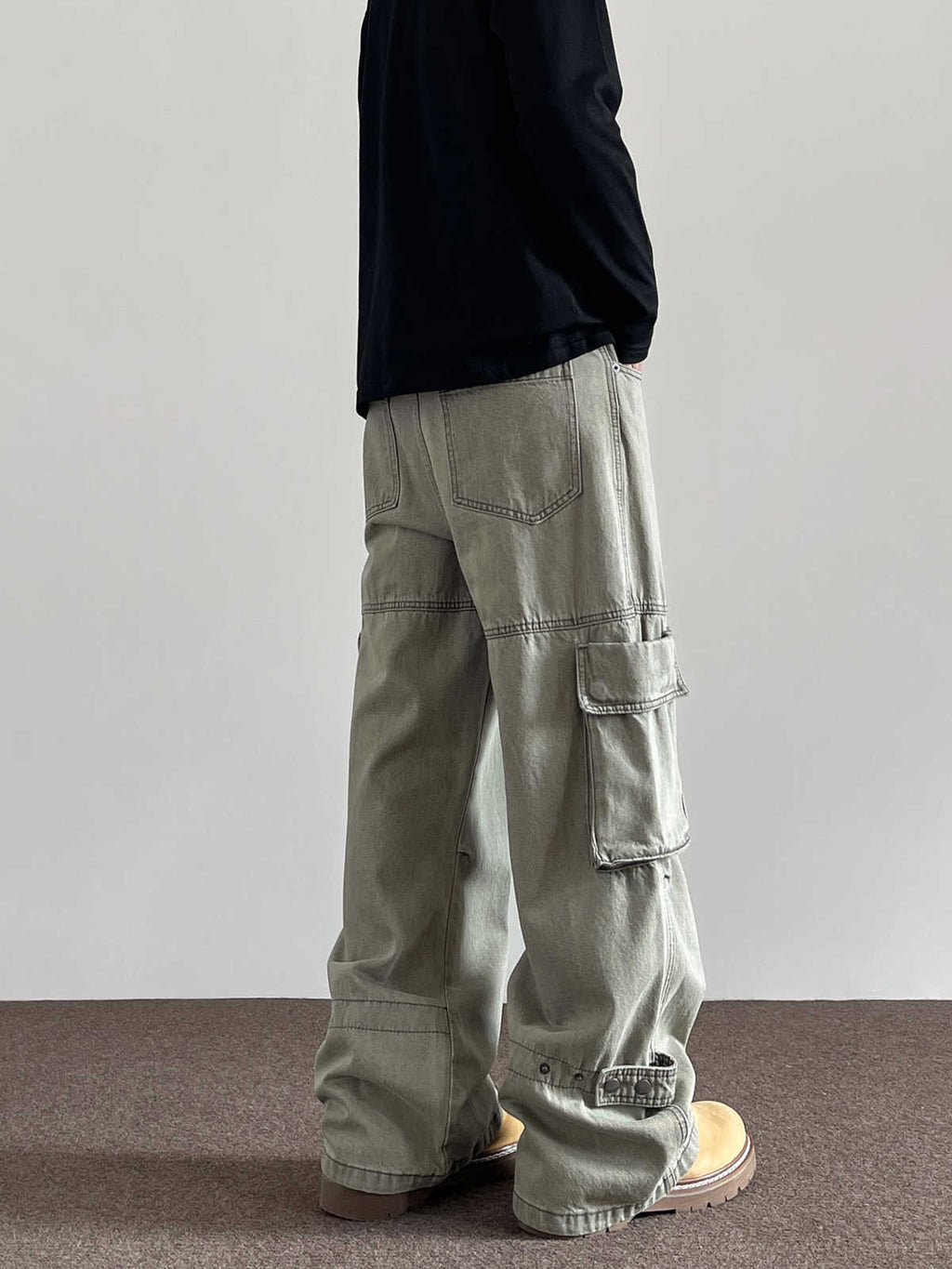 Large Pocket Denim Overalls Men's Straight Flared Trousers