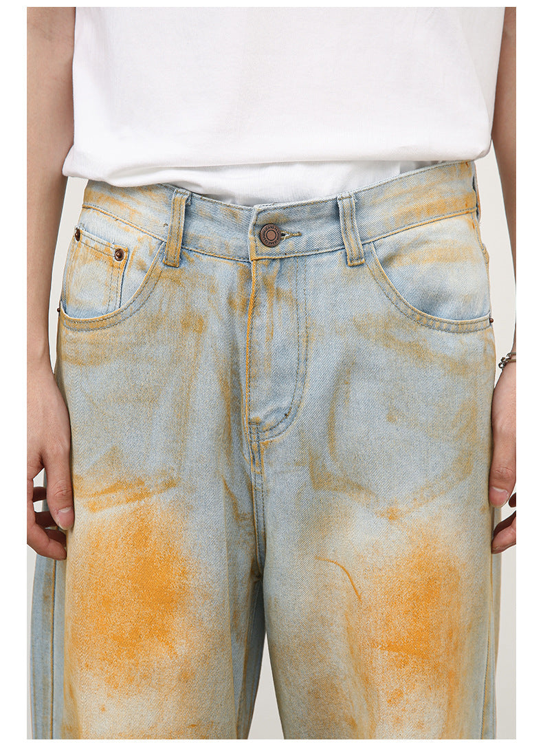 Men's Retro Loose Straight Jeans With High Street Design