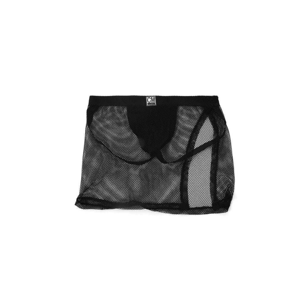 Men's Sexy Mesh G-string Skirt High Slit Side Open Transparent