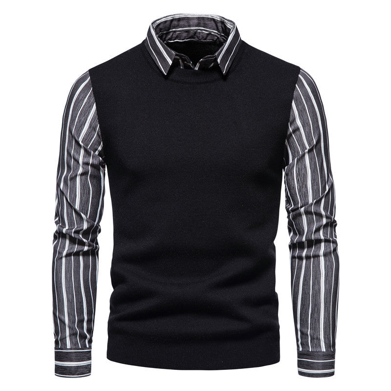 Autumn And Winter New Men's False Two Pieces Knitwear Coat Lapel Shirt Sweater Men