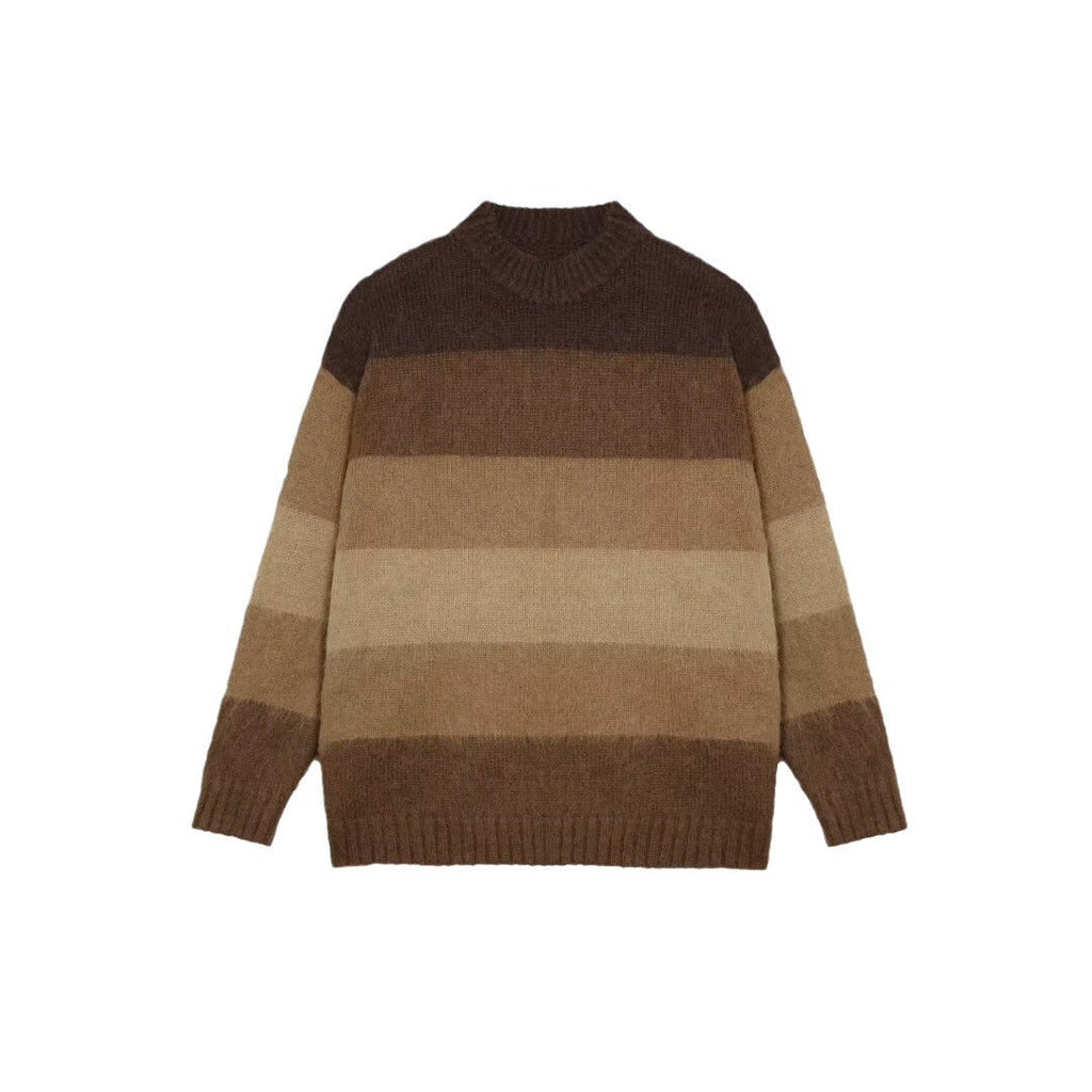 Men's Idle Style Vintage Brown Striped Loose Sweater