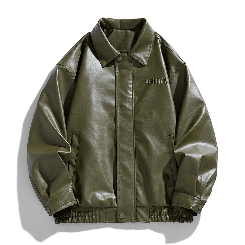 Loose Lapel American Trendy Brand Retro Motorcycle PU Leather Jacket