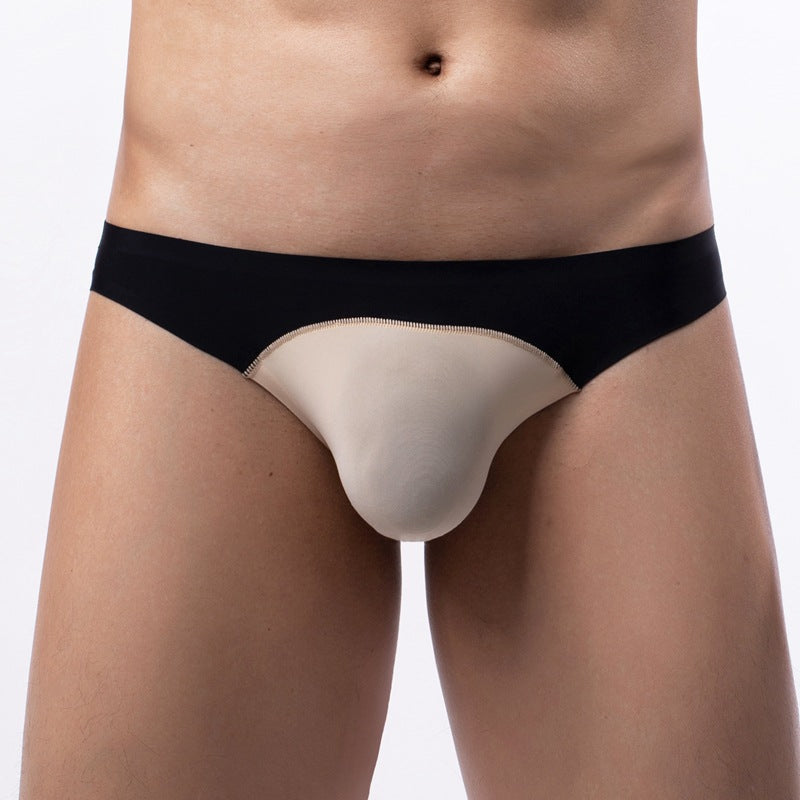 Men's Seamless Briefs Ice Silk Color Matching Low Waist Breathable