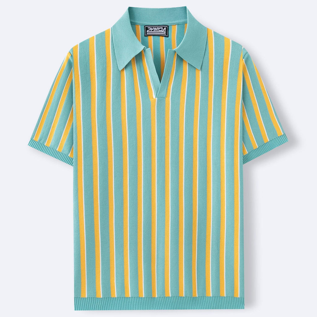 High Quality Summer Lapels Temperament Striped Knitted Polo Shirt