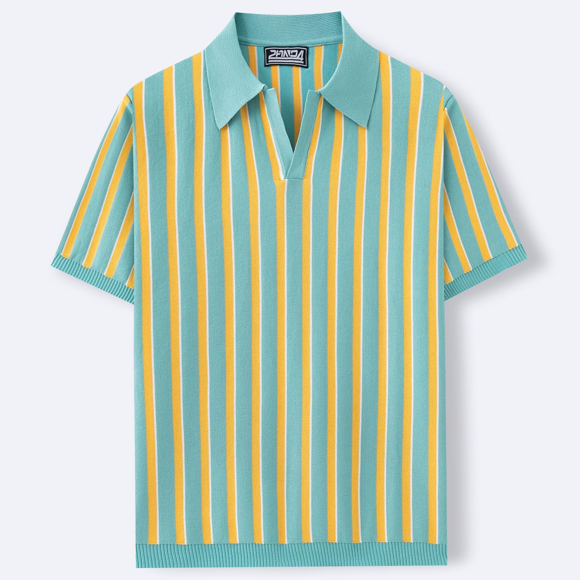 High Quality Summer Lapels Temperament Striped Knitted Polo Shirt