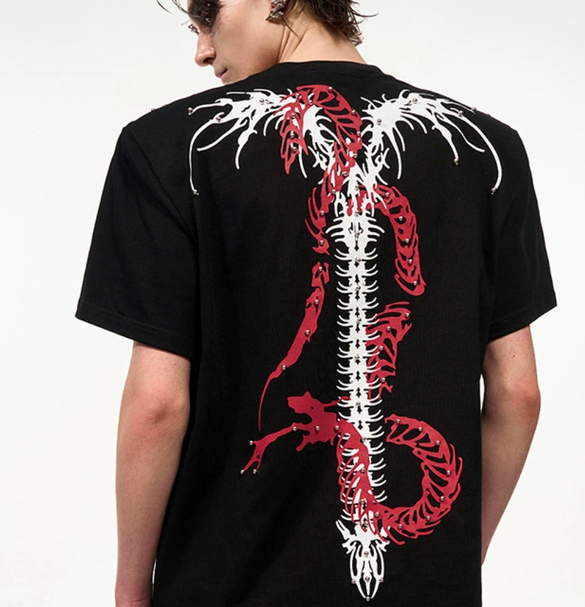 Rivet Backbone Spirit Snake Padded Shoulder Short Sleeve
