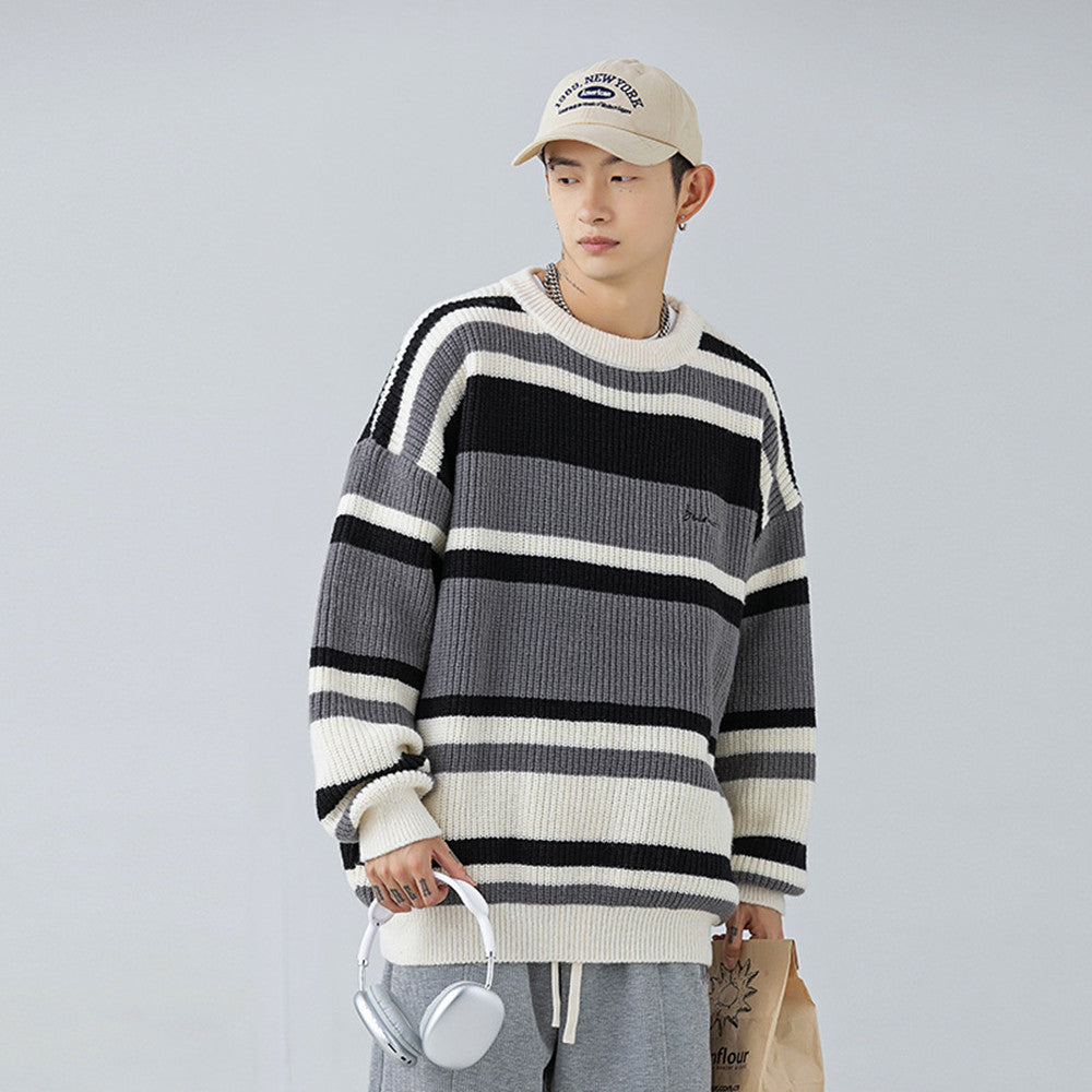 Men's Contrast Color Striped Sweater Men's Retro