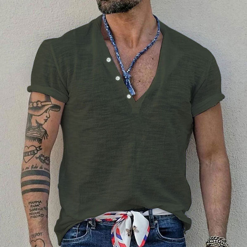 Men's Casual Solid Color Slim-fit Short Sleeve