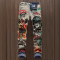 Slim-fit Stretch Ripped Embroidered Vintage Patch Jeans