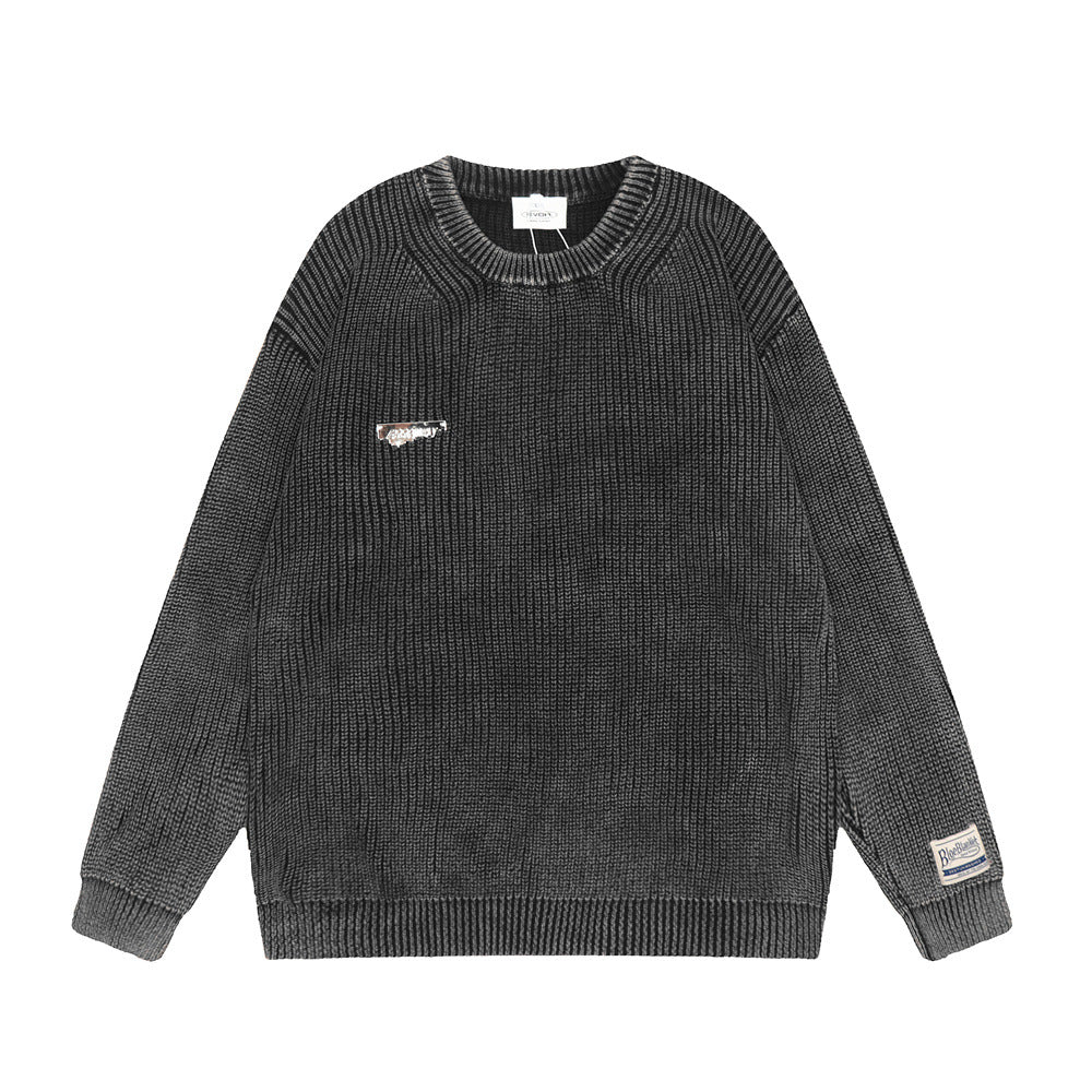 Worn Looking Washed-out Round Neck Sweater Men's INS