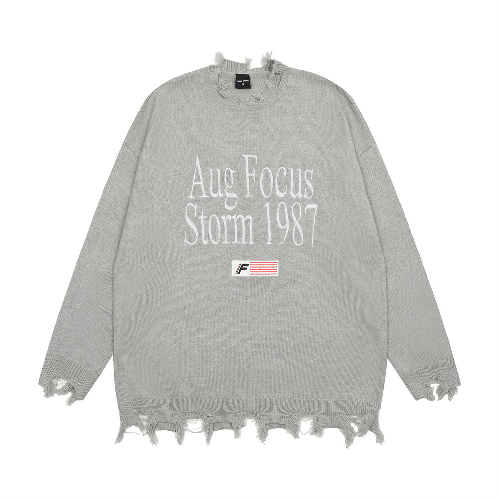 Embroidered Letter Sweater Top Lazy Casual