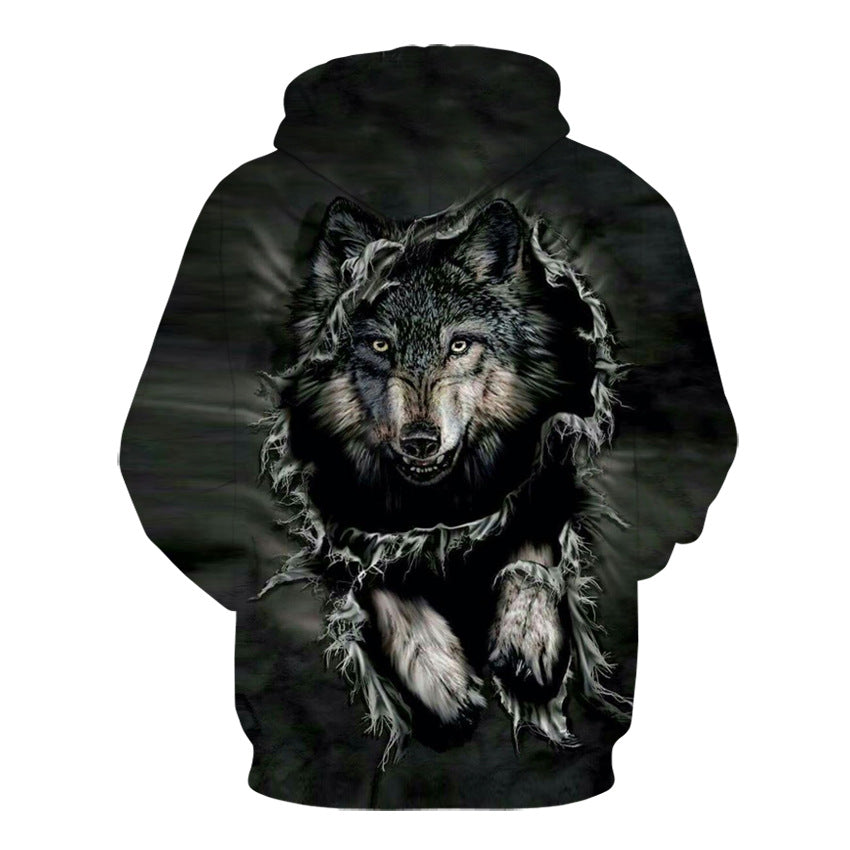 New Style Hoodie European And American Fashion Black Wolf Digital Printing