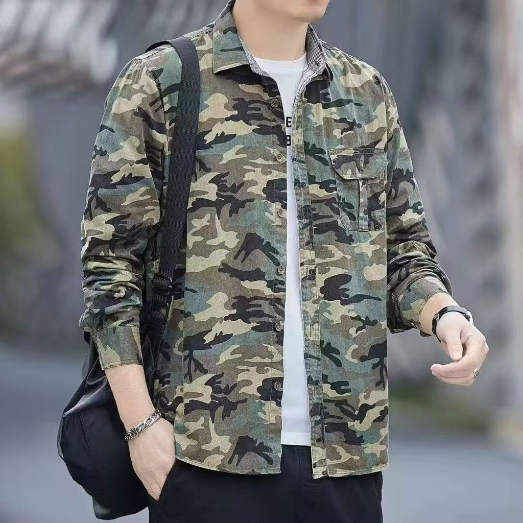 Retro Loose Shirt Men's Casual Handsome Camouflage Long Sleeve Jacket