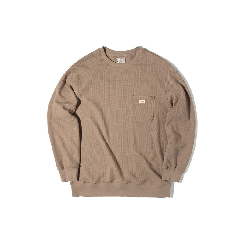 Waffle Crew Neck Long Sleeve T-Shirt Knit Sweatshirt