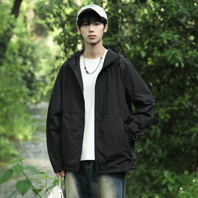 Men's Thin Ice Silk Hooded Solid Color Sun Protection Clothing