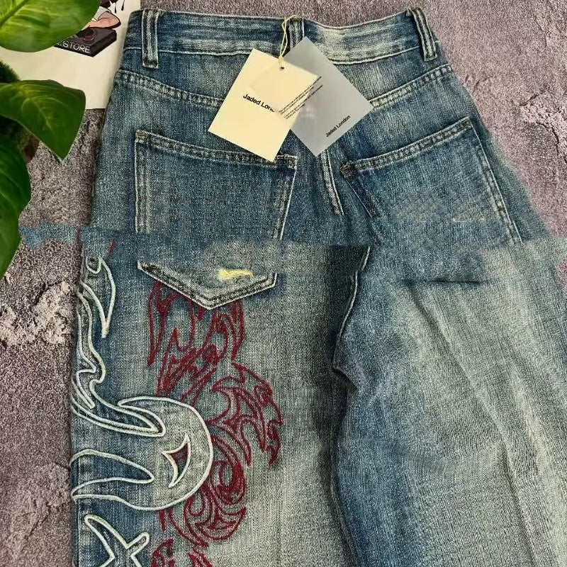 Versatile Fashion Simple Embroidered Jeans Retro