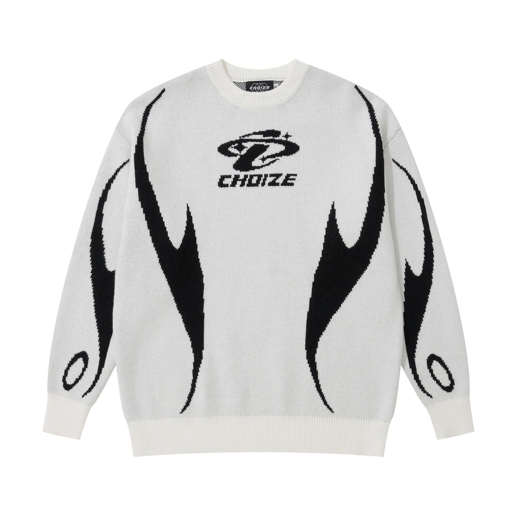 Autumn And Winter New Real Shot Maychao Jacquard Color Block Crew Neck Pullover Sweater