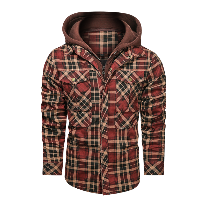 Men Long-sleeved Plaid Jacket