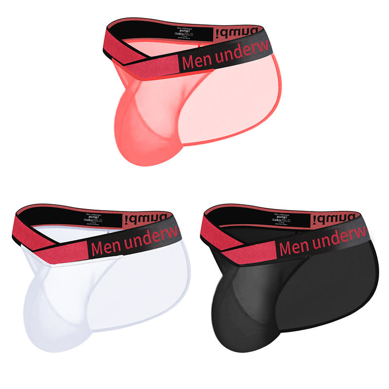 Men's Transparent Ice Silk Breathable Large V Gradient High Fork Underwear