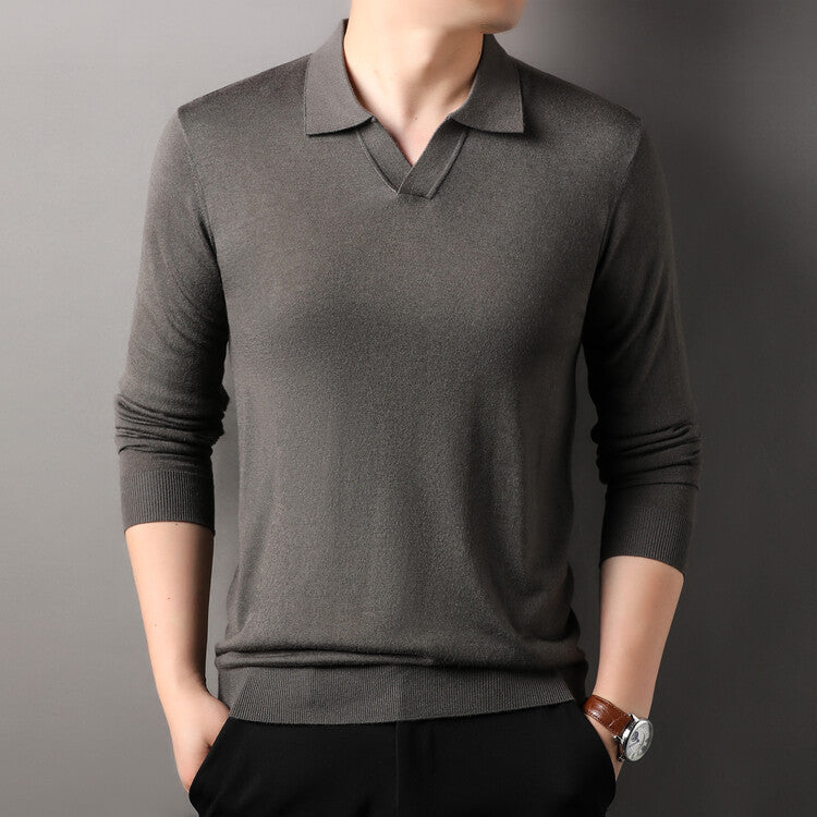 Spring And Autumn Long Sleeve Worsted Thin Lapels Sweater