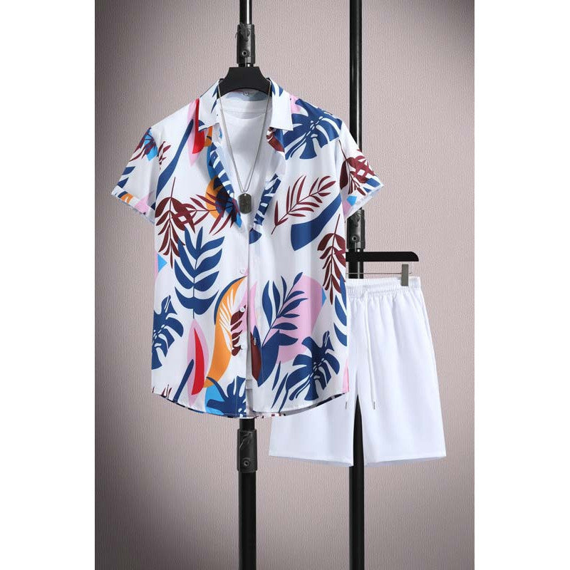 Men's Casual Ice Silk Micro-elastic Printed Short-sleeved Shirt