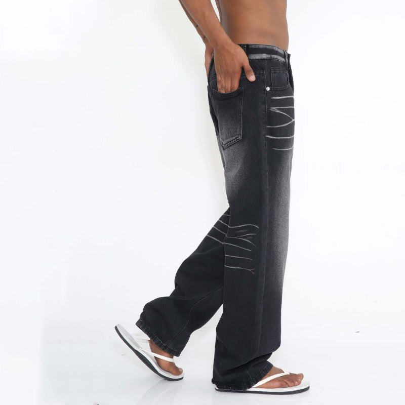 Four Seasons New Retro Hong Kong Style Straight Loose Personality Jeans