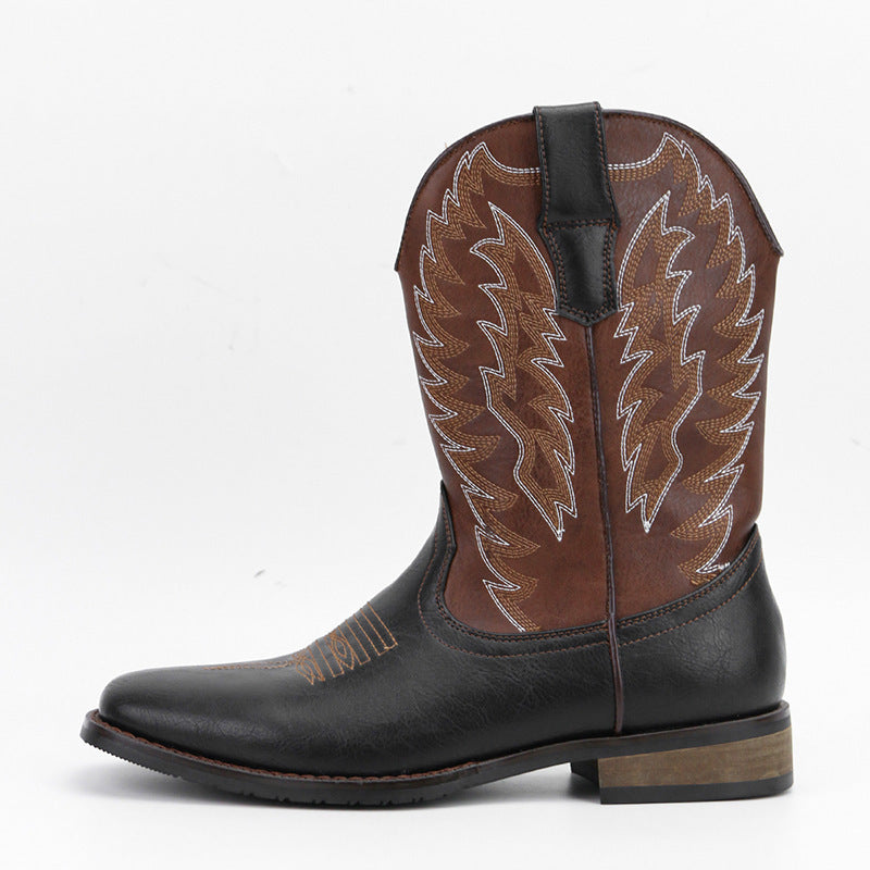 Western Denim Square Toe Motorcycle Men's Boots