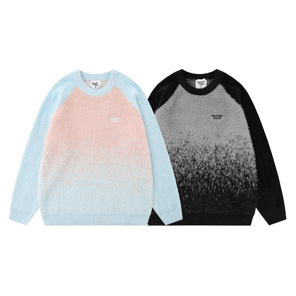 Gradient Mink-like Round Neck Sweater Men's Loose