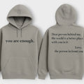 Fleece-lined Plain Letter Print Pocket Drawstring Print Hoodie