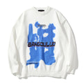 Contrast Color Abstract Pattern Round Neck Sweater Casual Loose