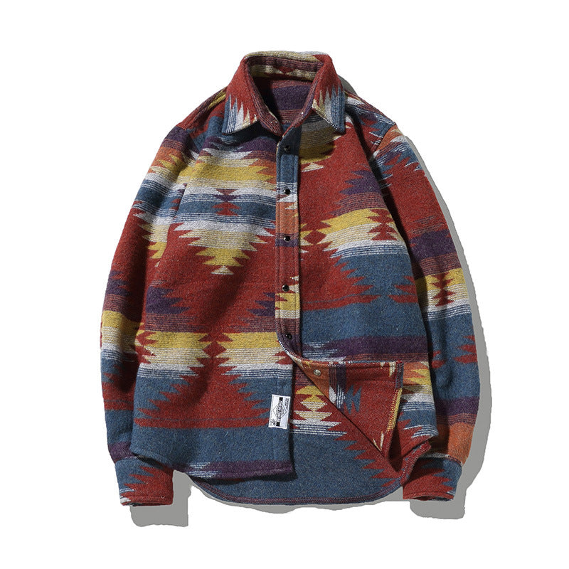 Men's Japanese Red And White Style Woolen Shirt