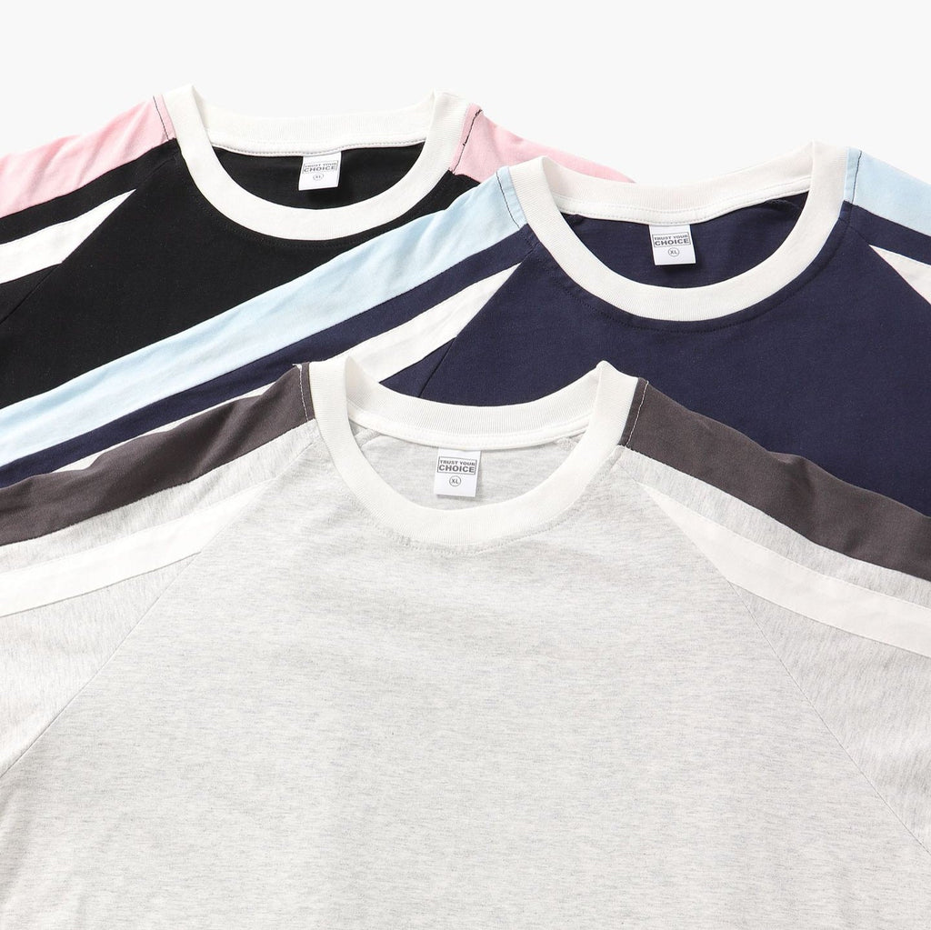 American-style Retro Contrast Color Pull-up Design Short-sleeved T-shirt