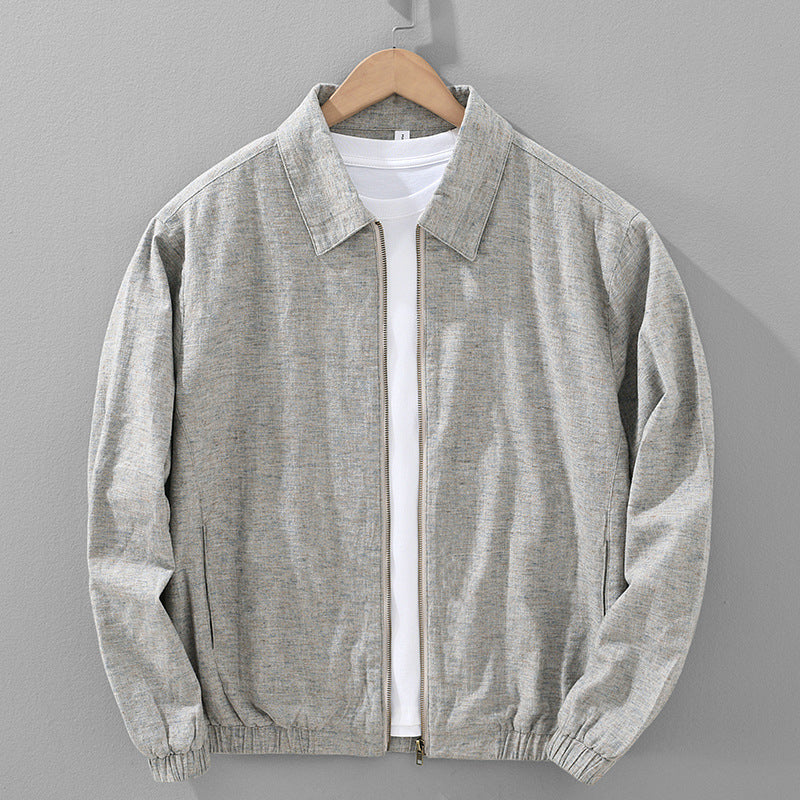 Spring And Autumn Brushed Cotton And Linen Long-sleeved Jacket Men Vintage Zipper