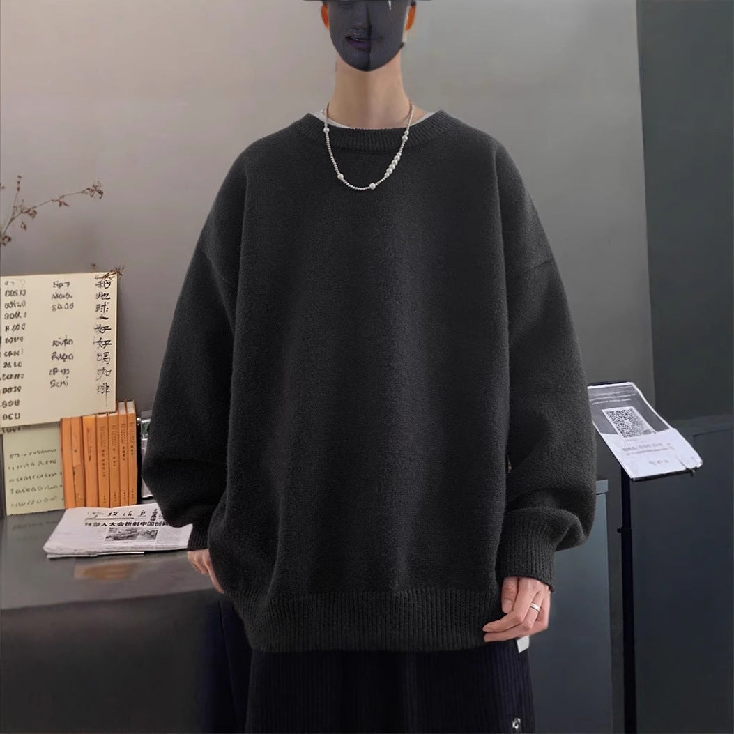 Men's Loose-fit Laid-back Japanese-style Retro Solid-color Sweater