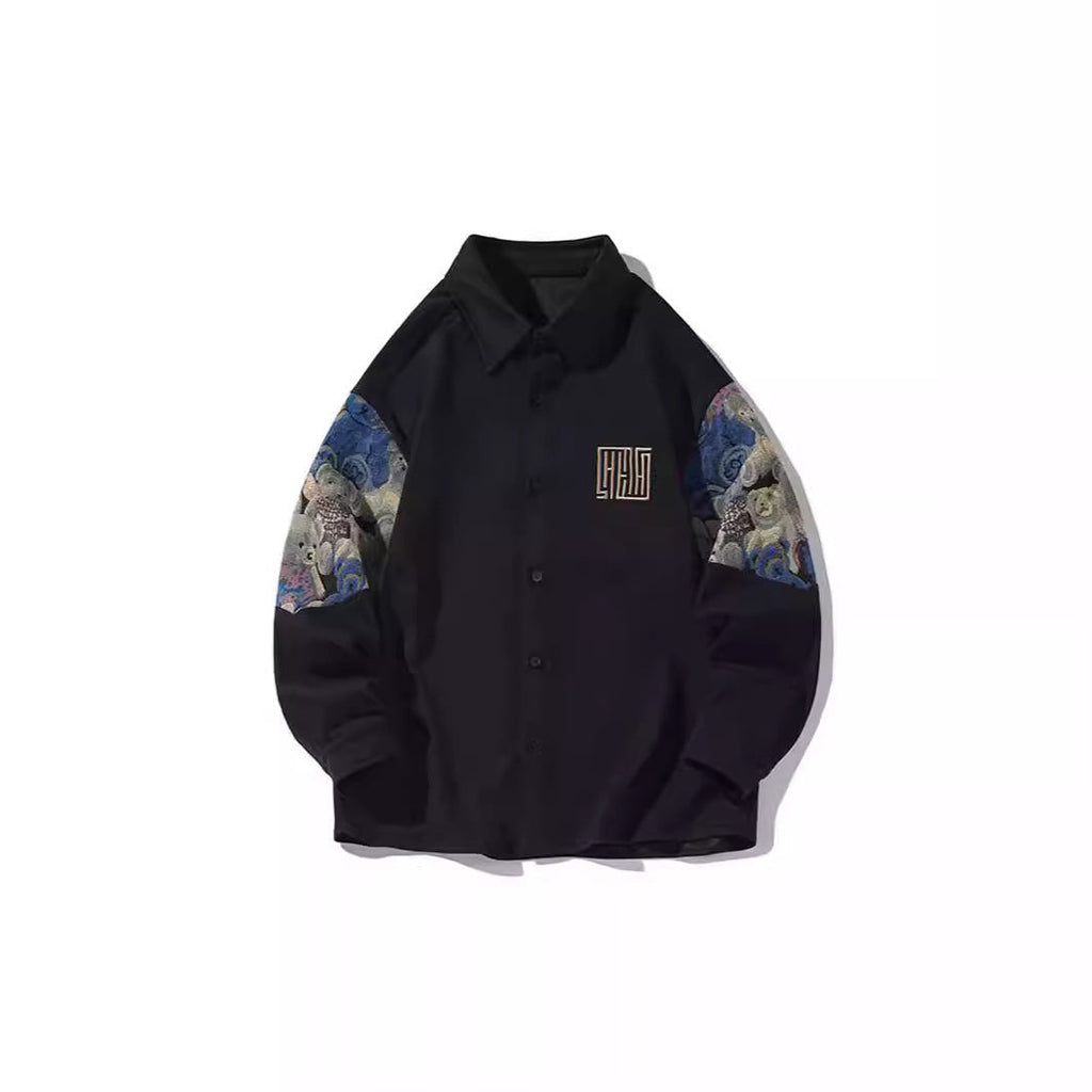 Spring New Hong Kong Style Stitching Long-sleeved Shirt